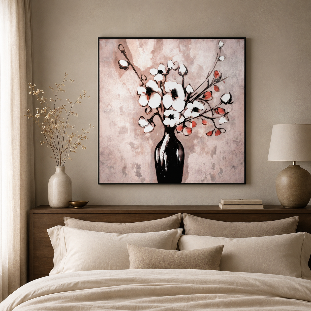 White Flowers in Black Vase