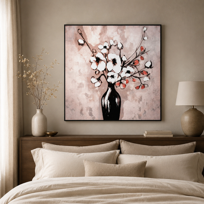 White Flowers in Black Vase