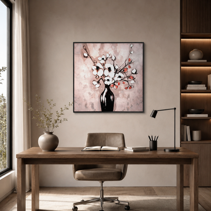 White Flowers in Black Vase