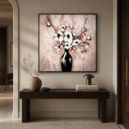 White Flowers in Black Vase