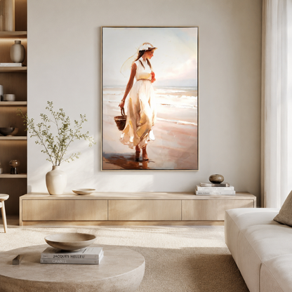 Woman in White Dress on Beach