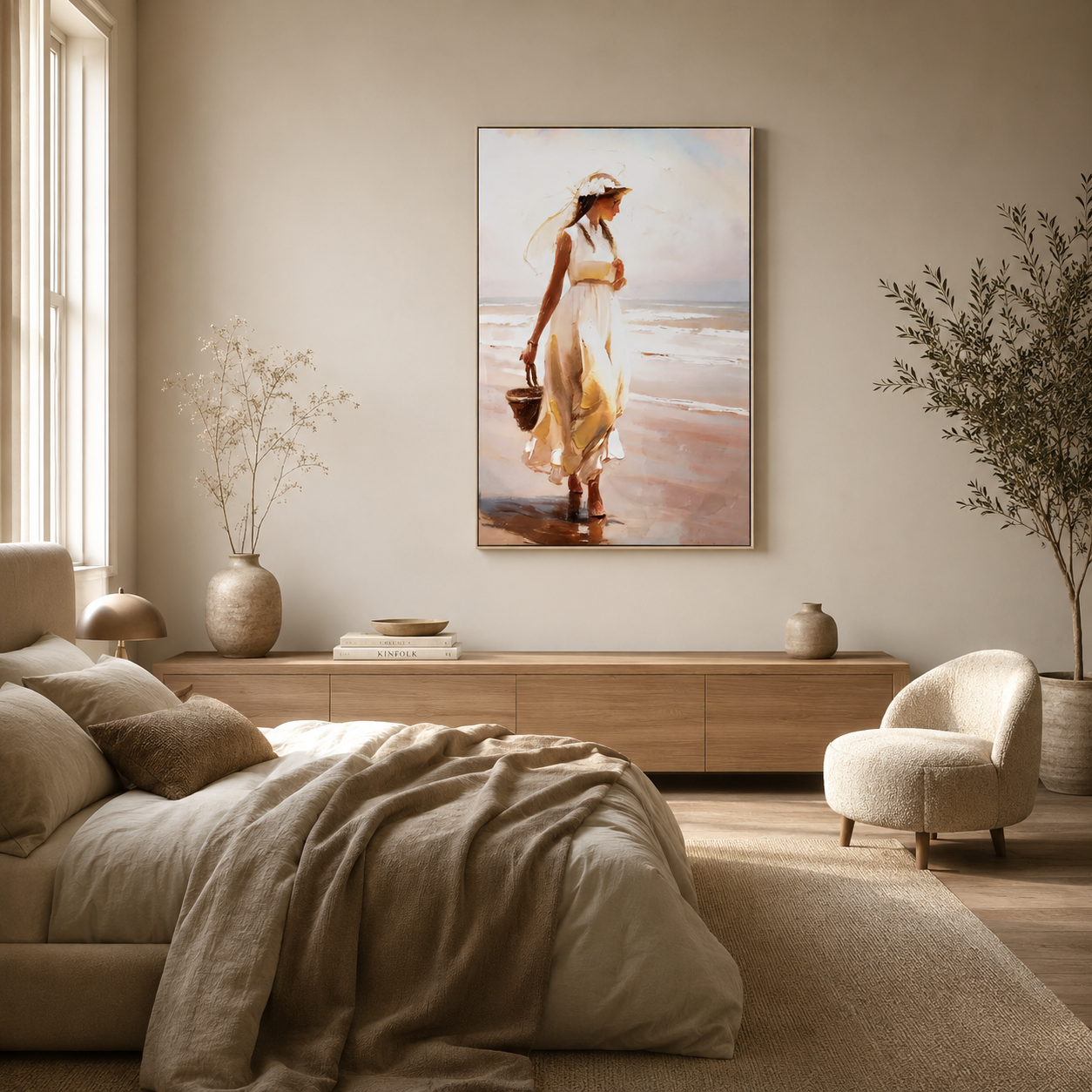 Woman in White Dress on Beach