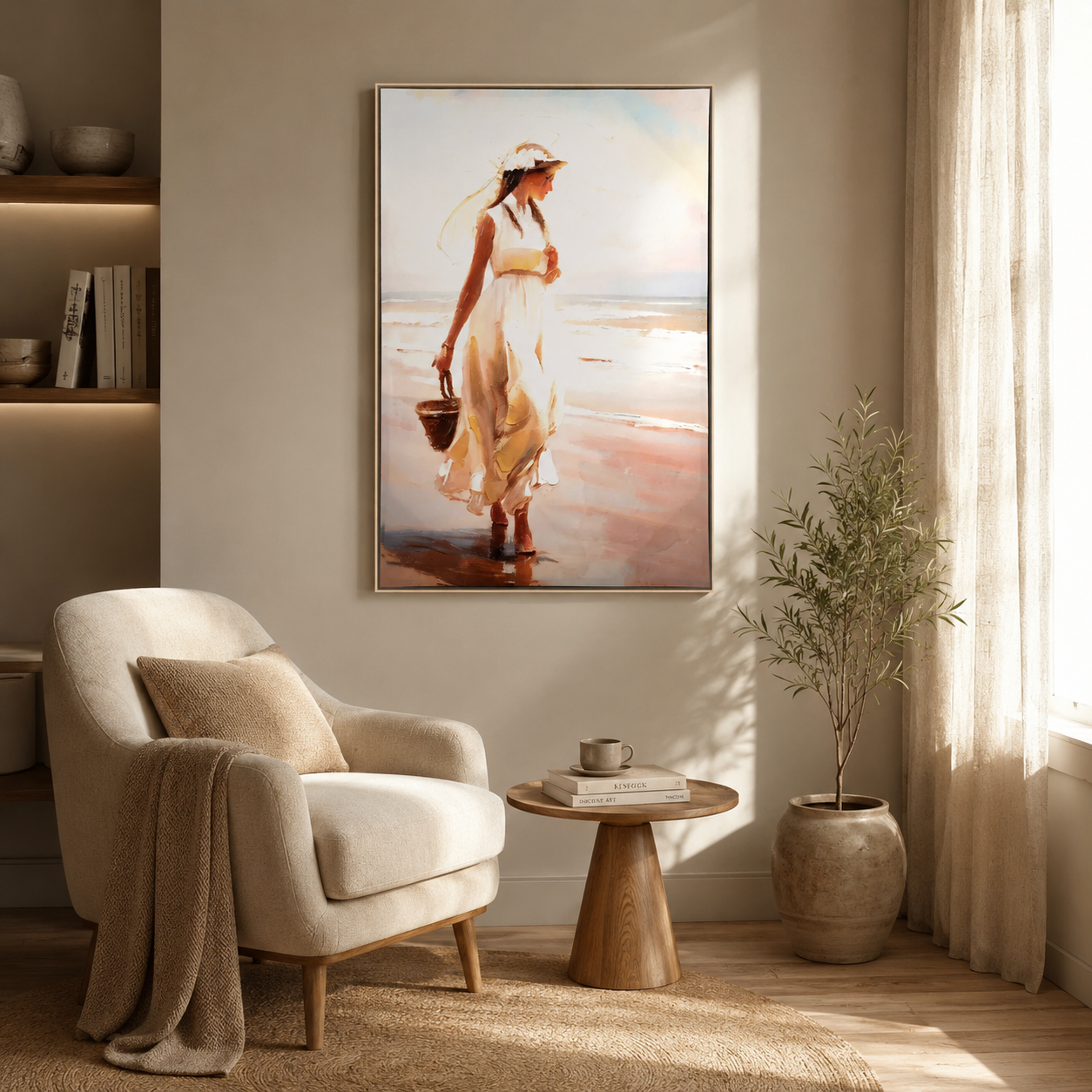 Woman in White Dress on Beach