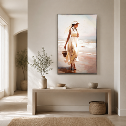 Woman in White Dress on Beach