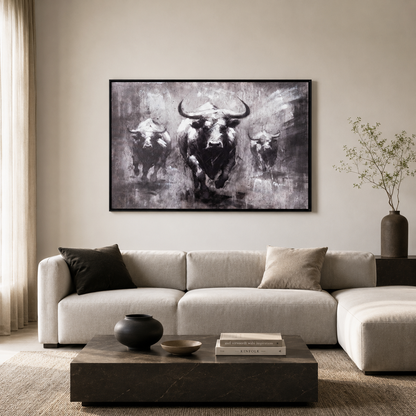 Black and White Running Bulls