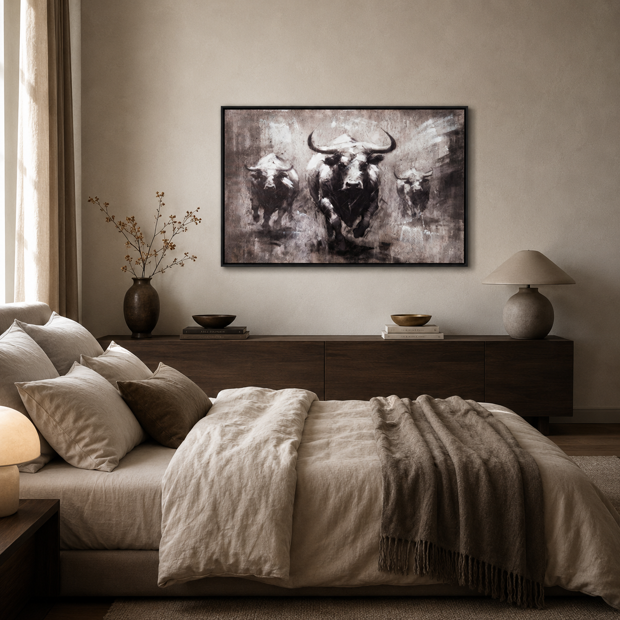 Black and White Running Bulls