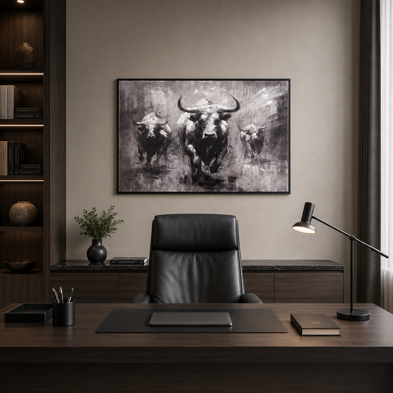 Black and White Running Bulls