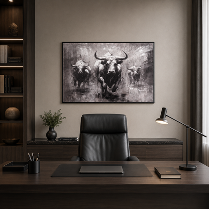 Black and White Running Bulls