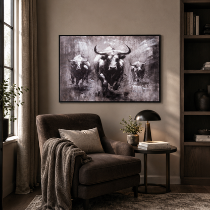 Black and White Running Bulls