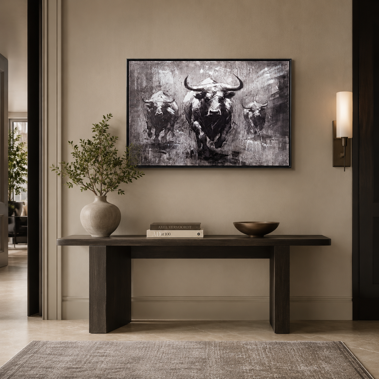 Black and White Running Bulls