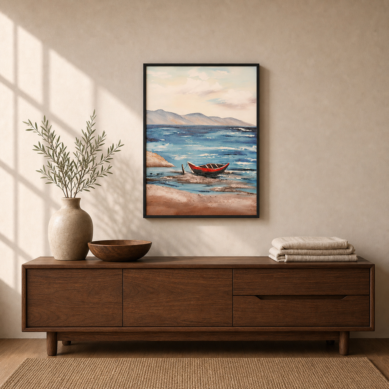 Crimson Cove Coastal Red Boat