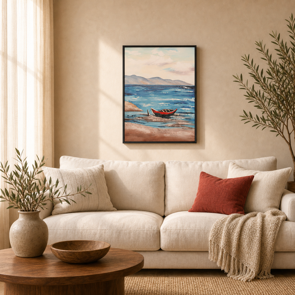 Crimson Cove Coastal Red Boat