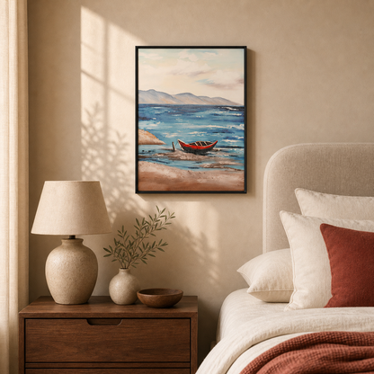 Crimson Cove Coastal Red Boat