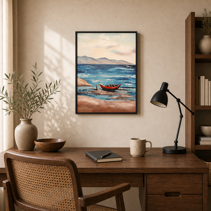 Crimson Cove Coastal Red Boat