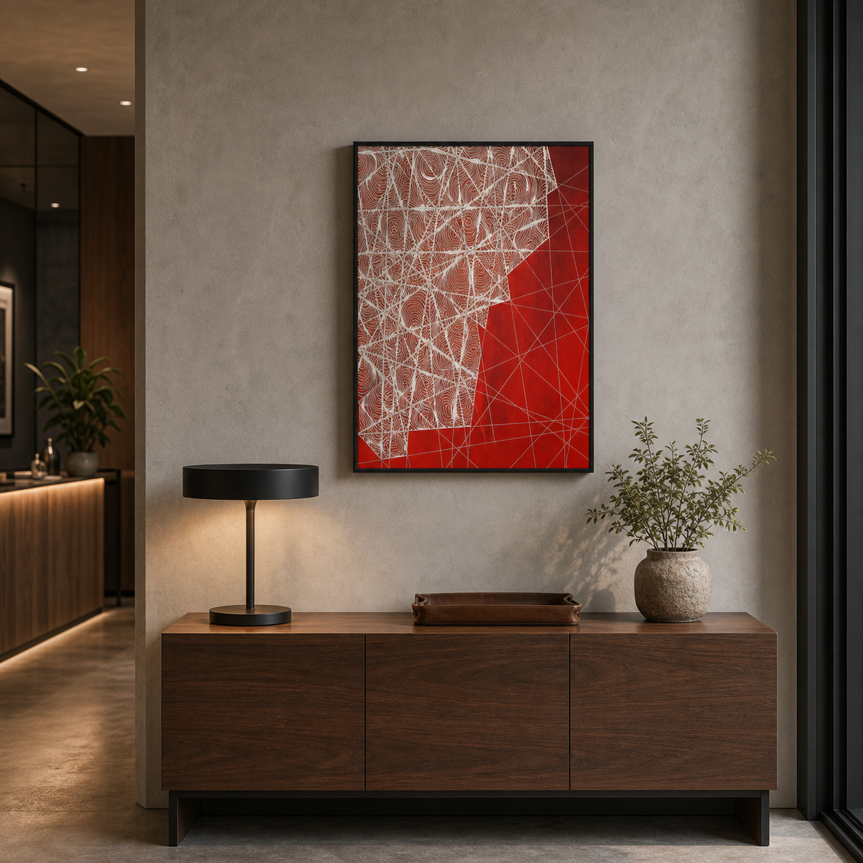 Crimson Nexus Abstract Geometric