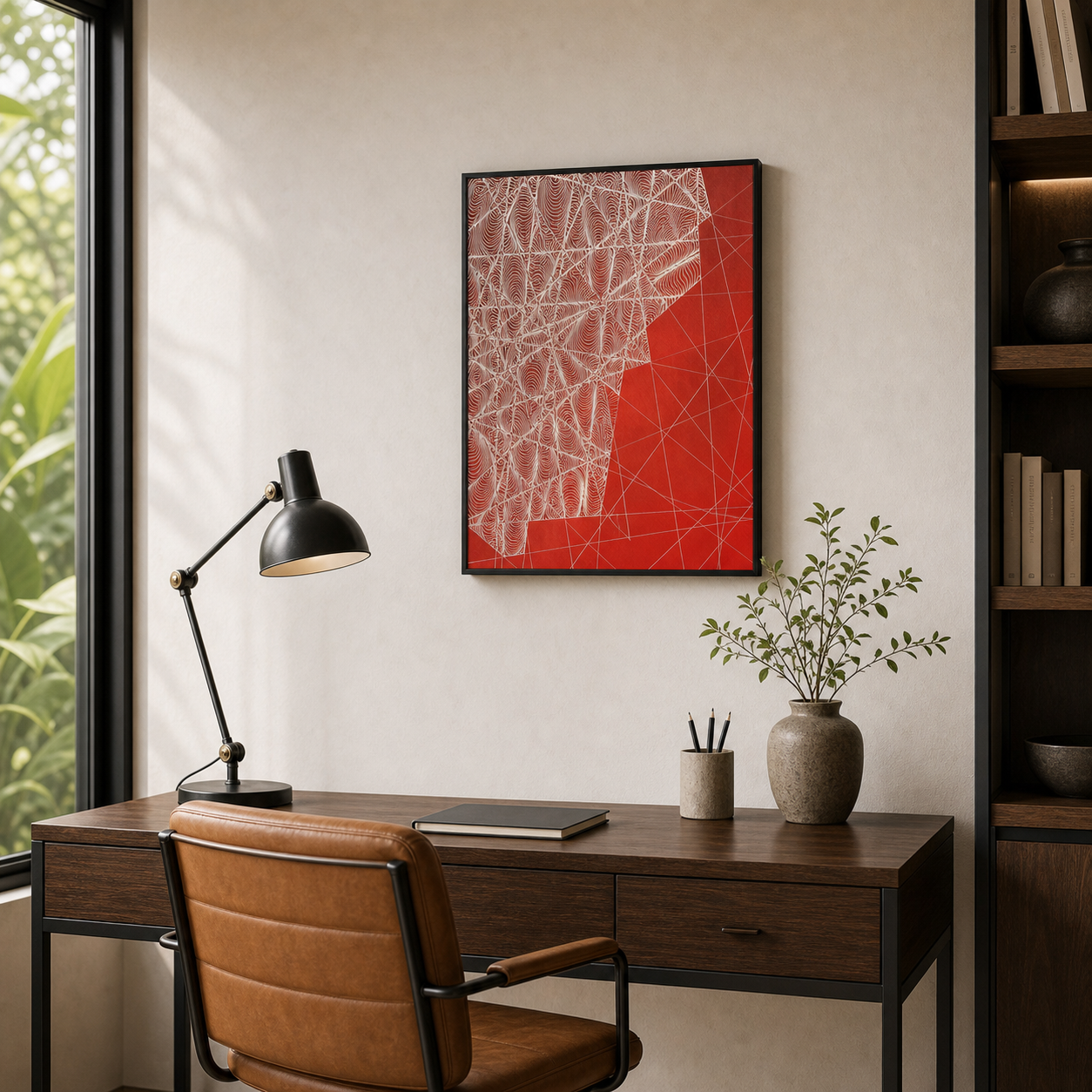 Crimson Nexus Abstract Geometric