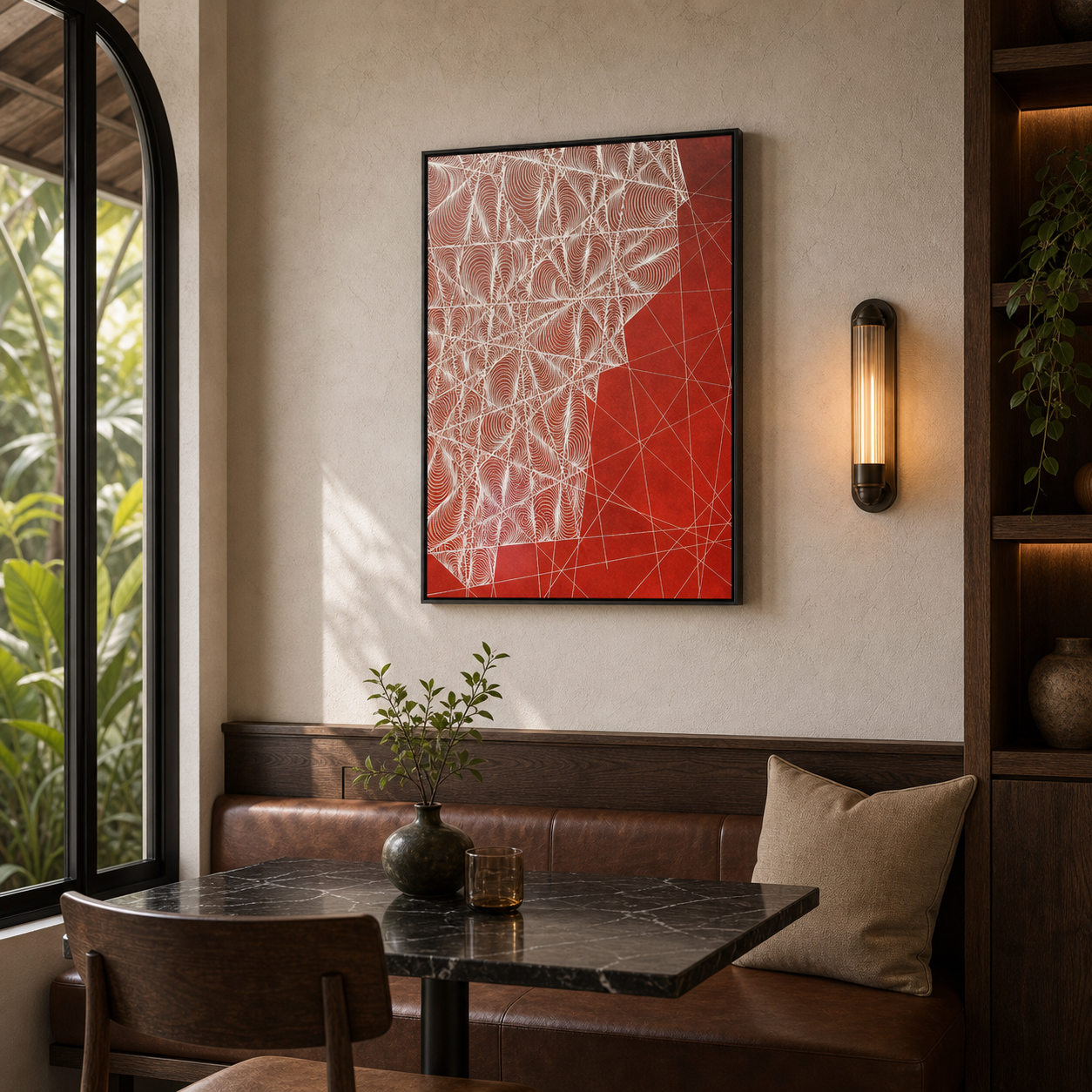 Crimson Nexus Abstract Geometric