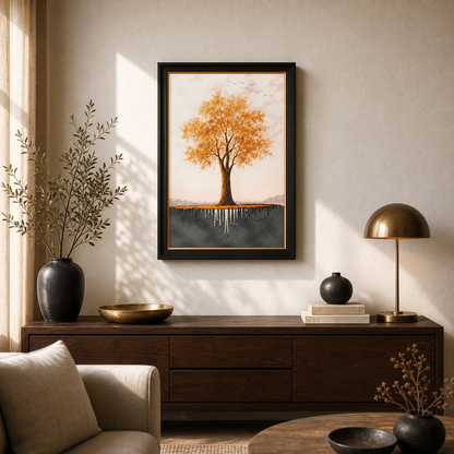 Gilded Roots Abstract Golden Tree