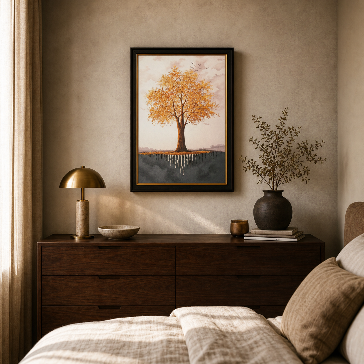 Gilded Roots Abstract Golden Tree