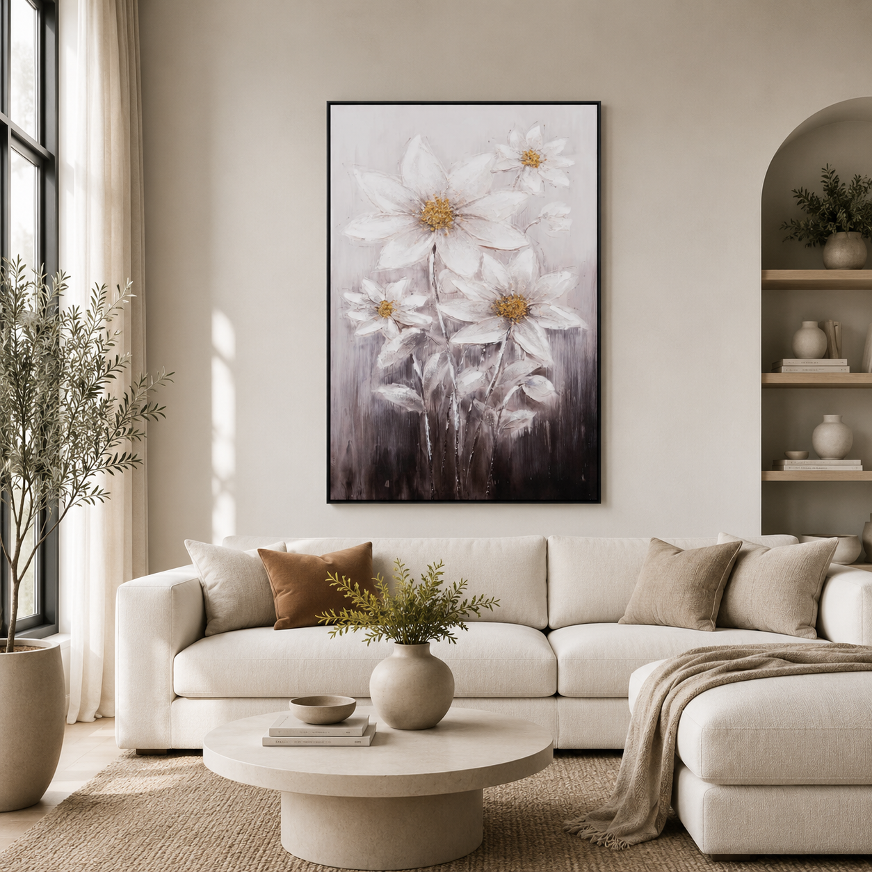 Abstract White and Gold Floral