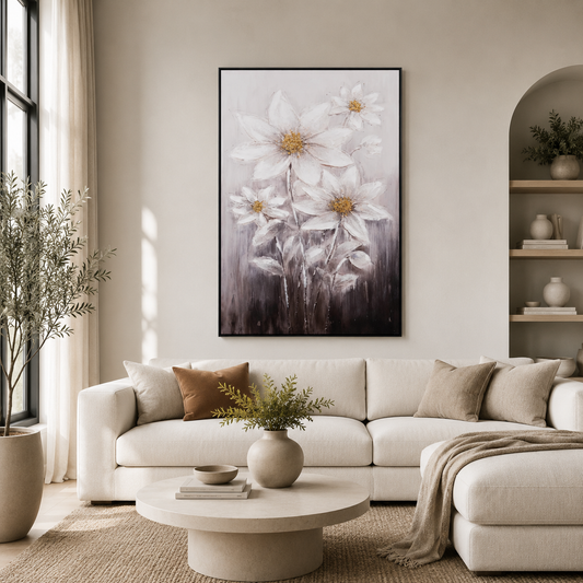 Abstract White and Gold Floral