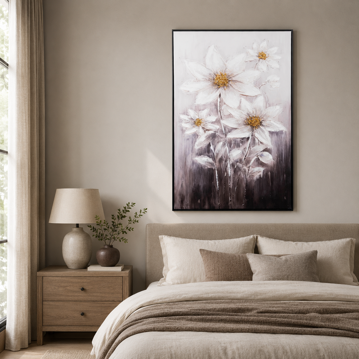 Abstract White and Gold Floral
