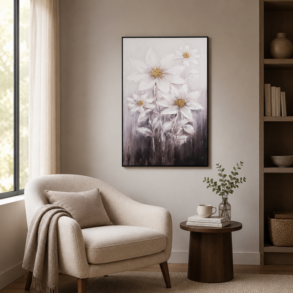Abstract White and Gold Floral