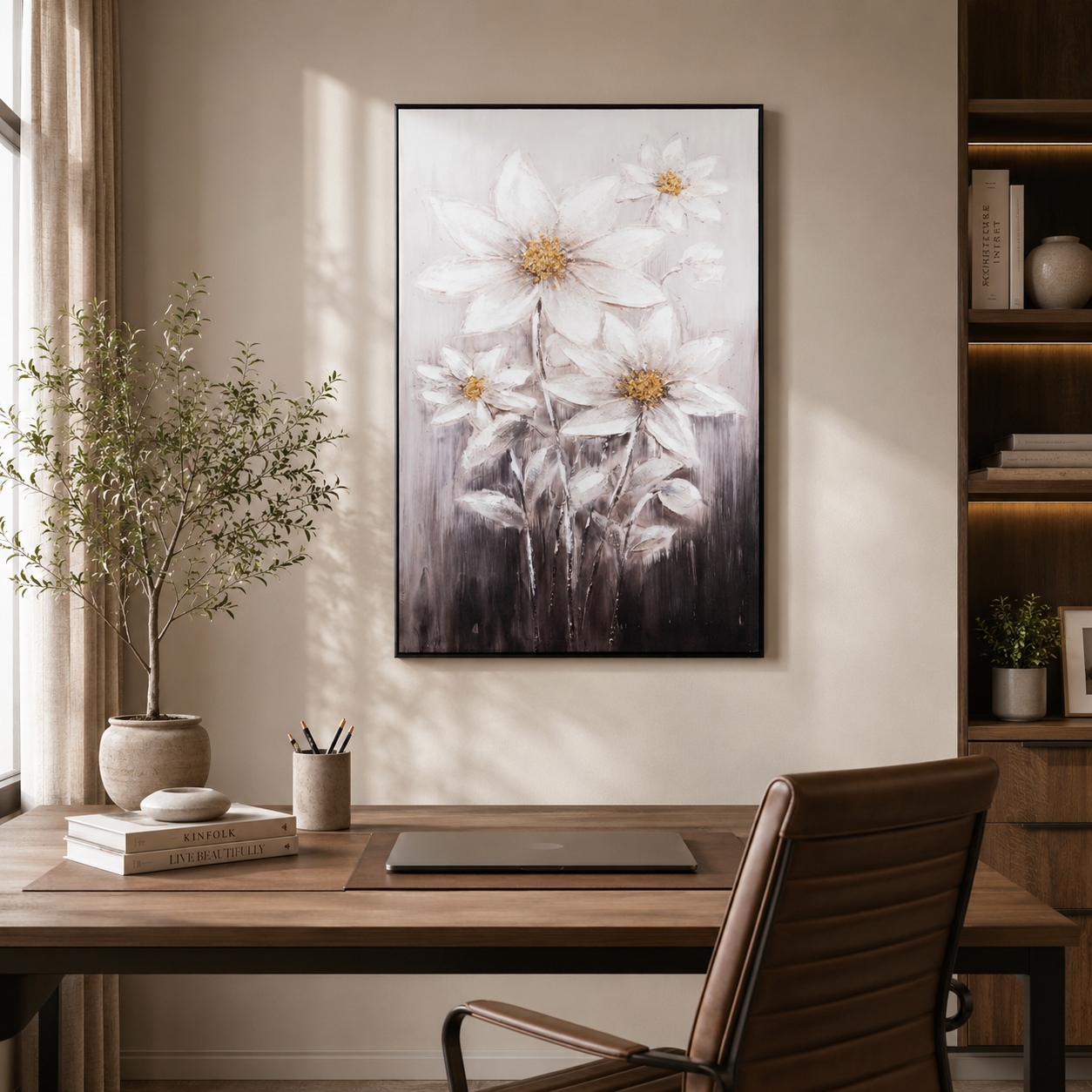 Abstract White and Gold Floral