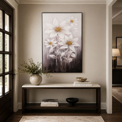 Abstract White and Gold Floral