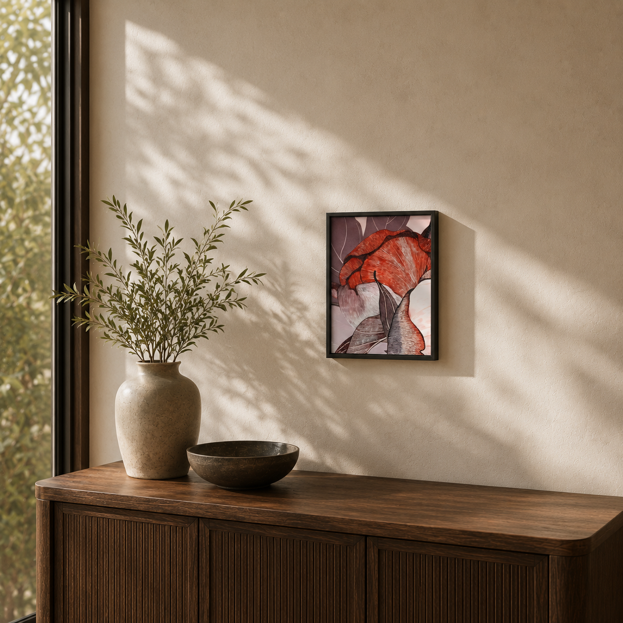 Modern Abstract Red Floral Line