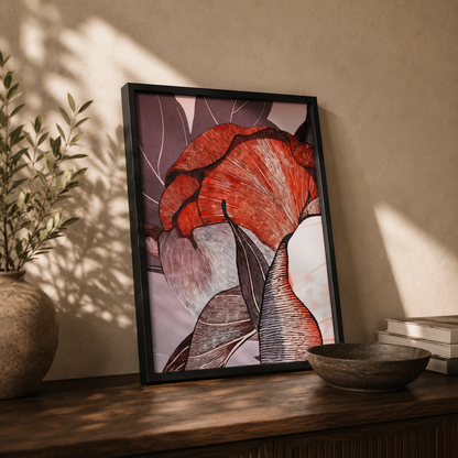 Modern Abstract Red Floral Line