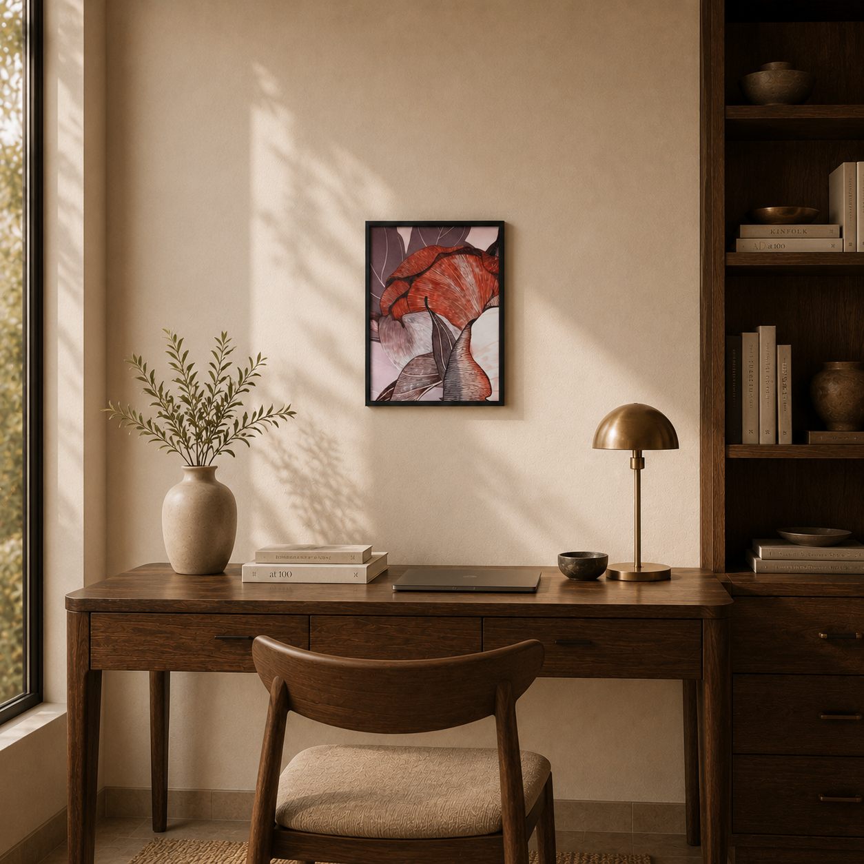 Modern Abstract Red Floral Line