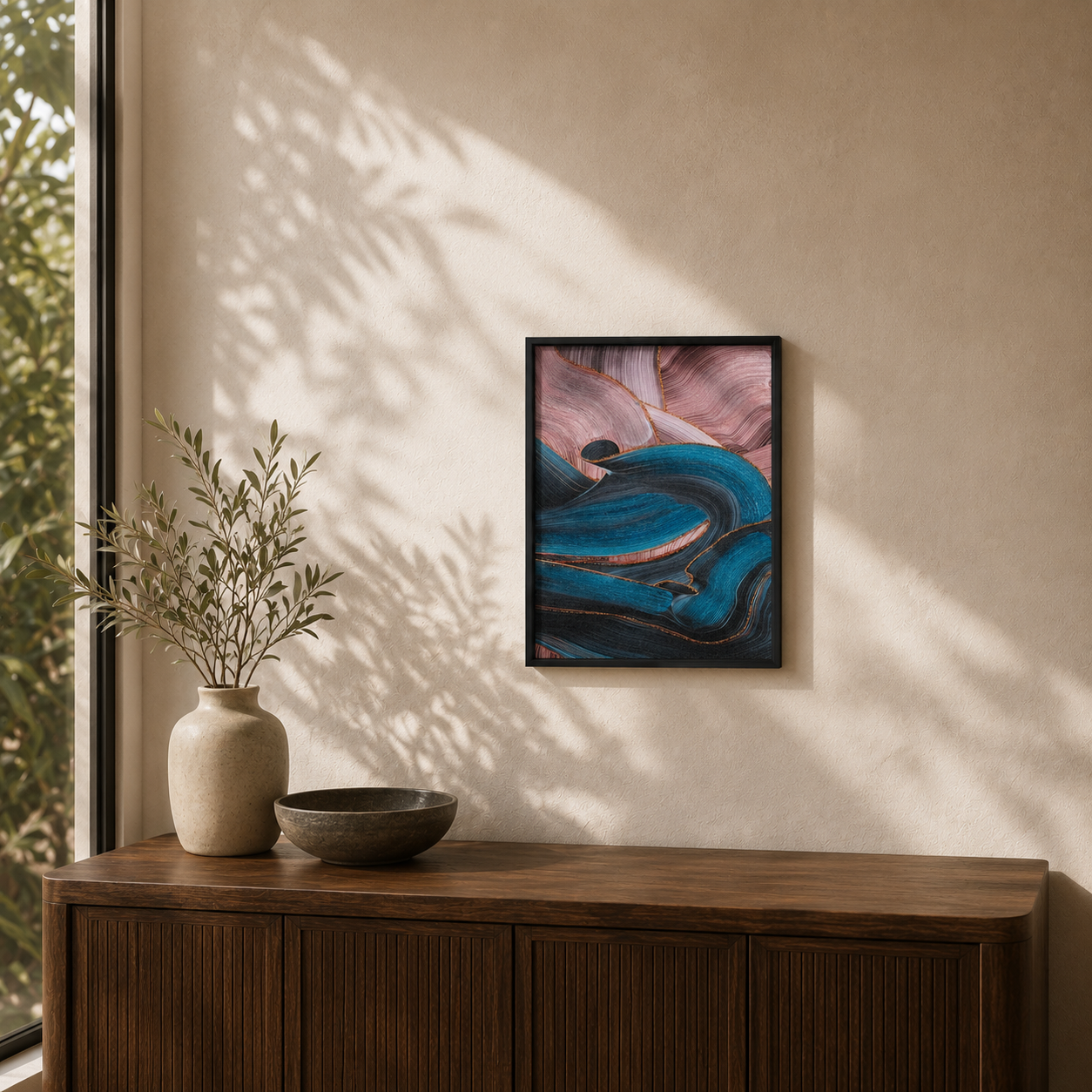 Modern Abstract Teal and Pink Fluid