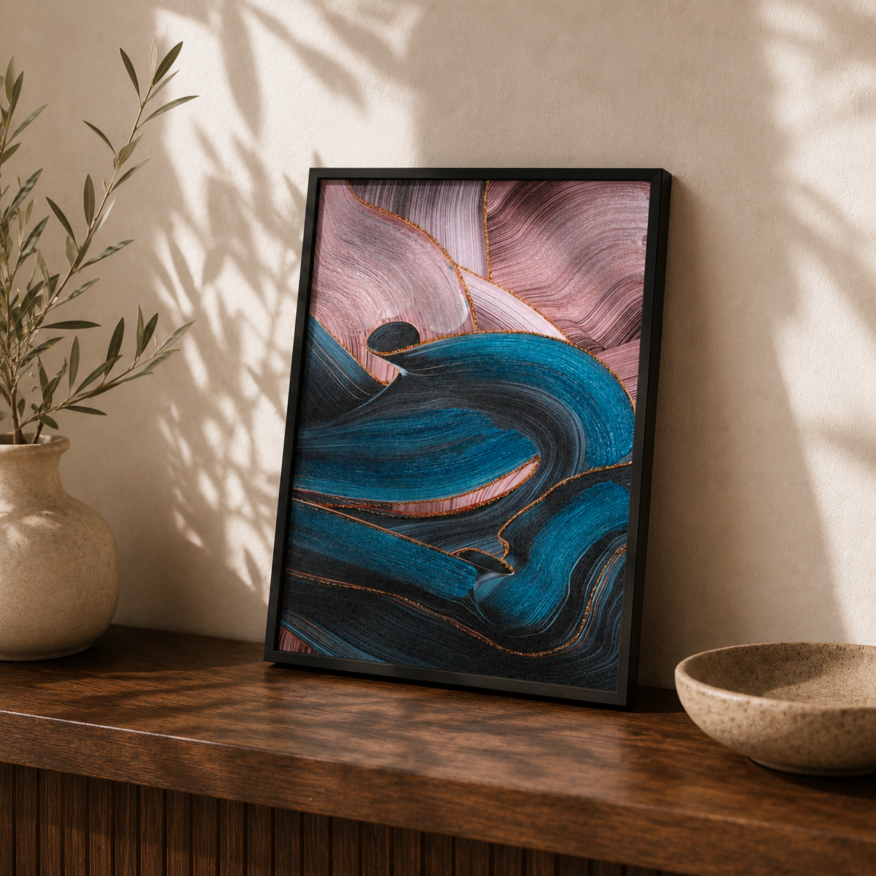 Modern Abstract Teal and Pink Fluid