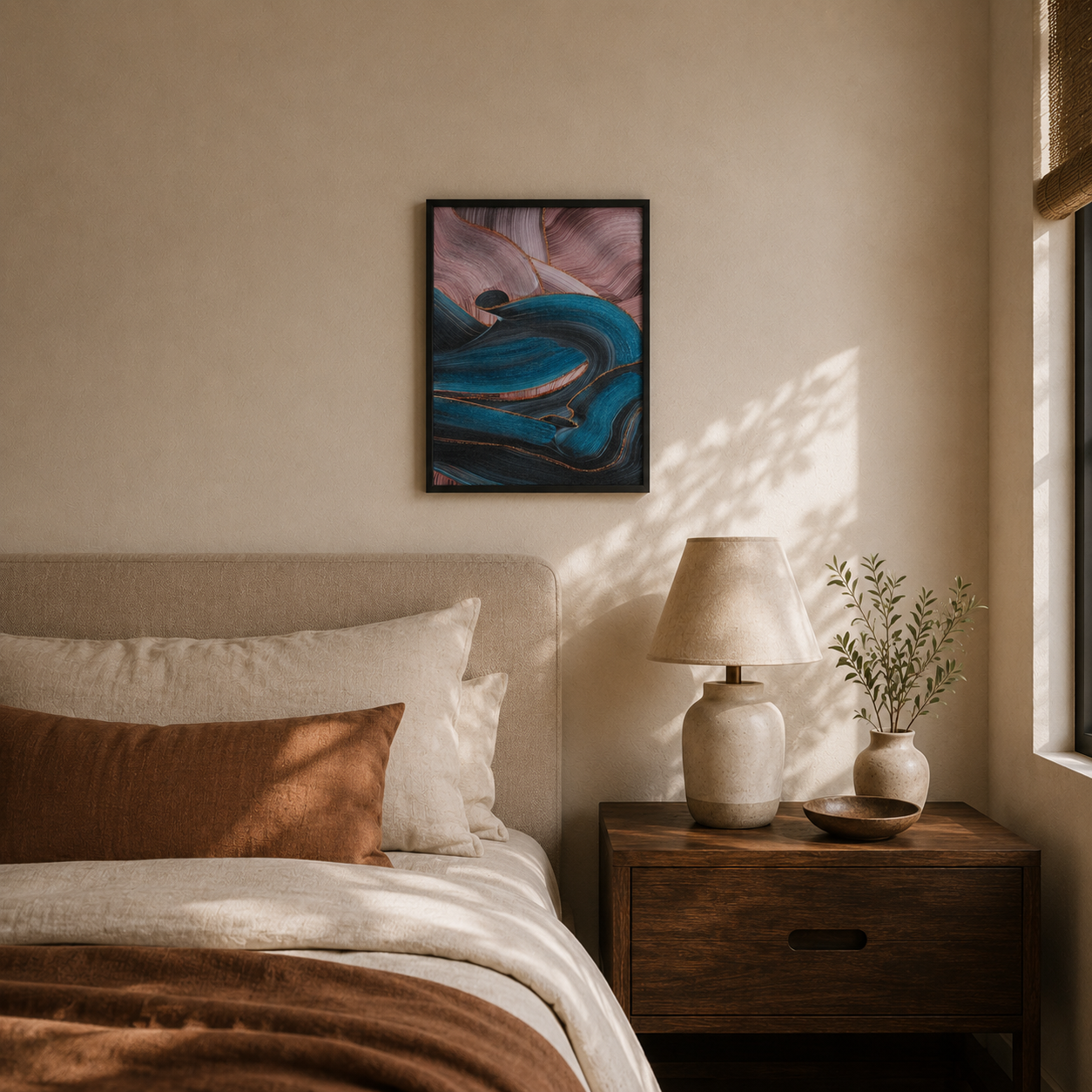 Modern Abstract Teal and Pink Fluid