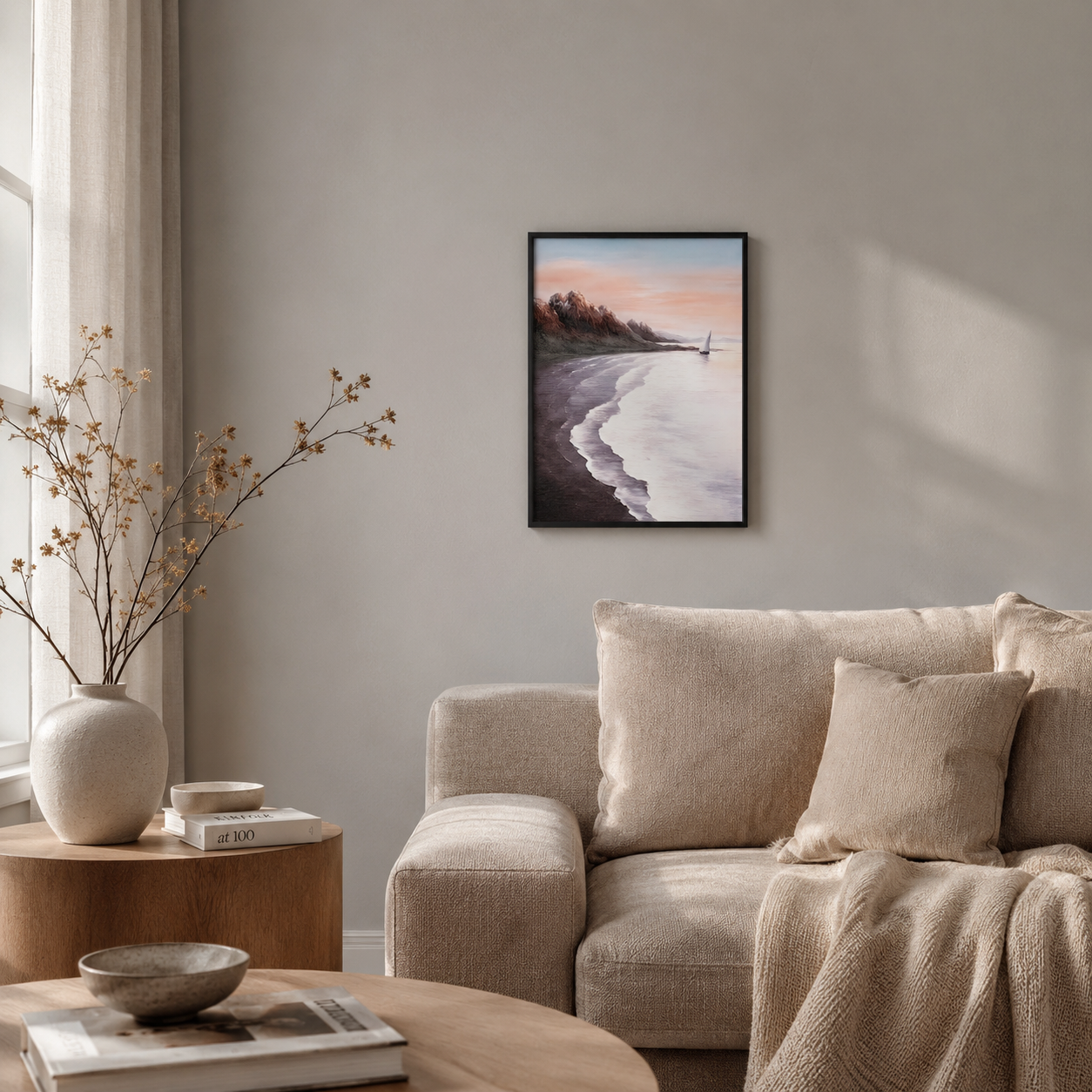 Modern Pink Sunset Seascape