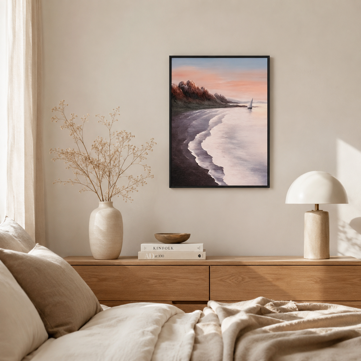Modern Pink Sunset Seascape