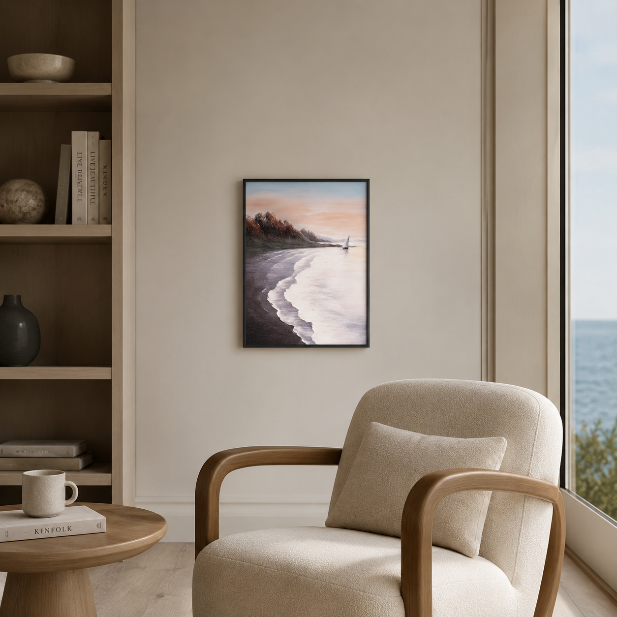 Modern Pink Sunset Seascape