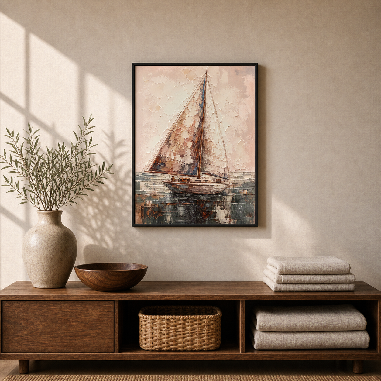Pastel Voyage Abstract Sailboat