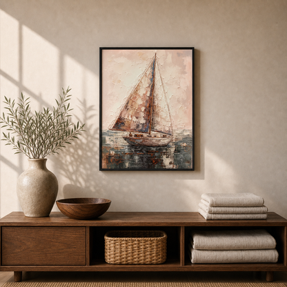 Pastel Voyage Abstract Sailboat