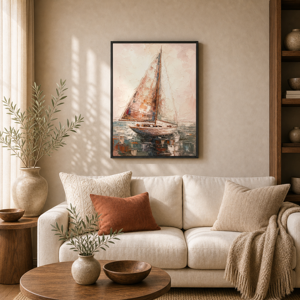 Pastel Voyage Abstract Sailboat