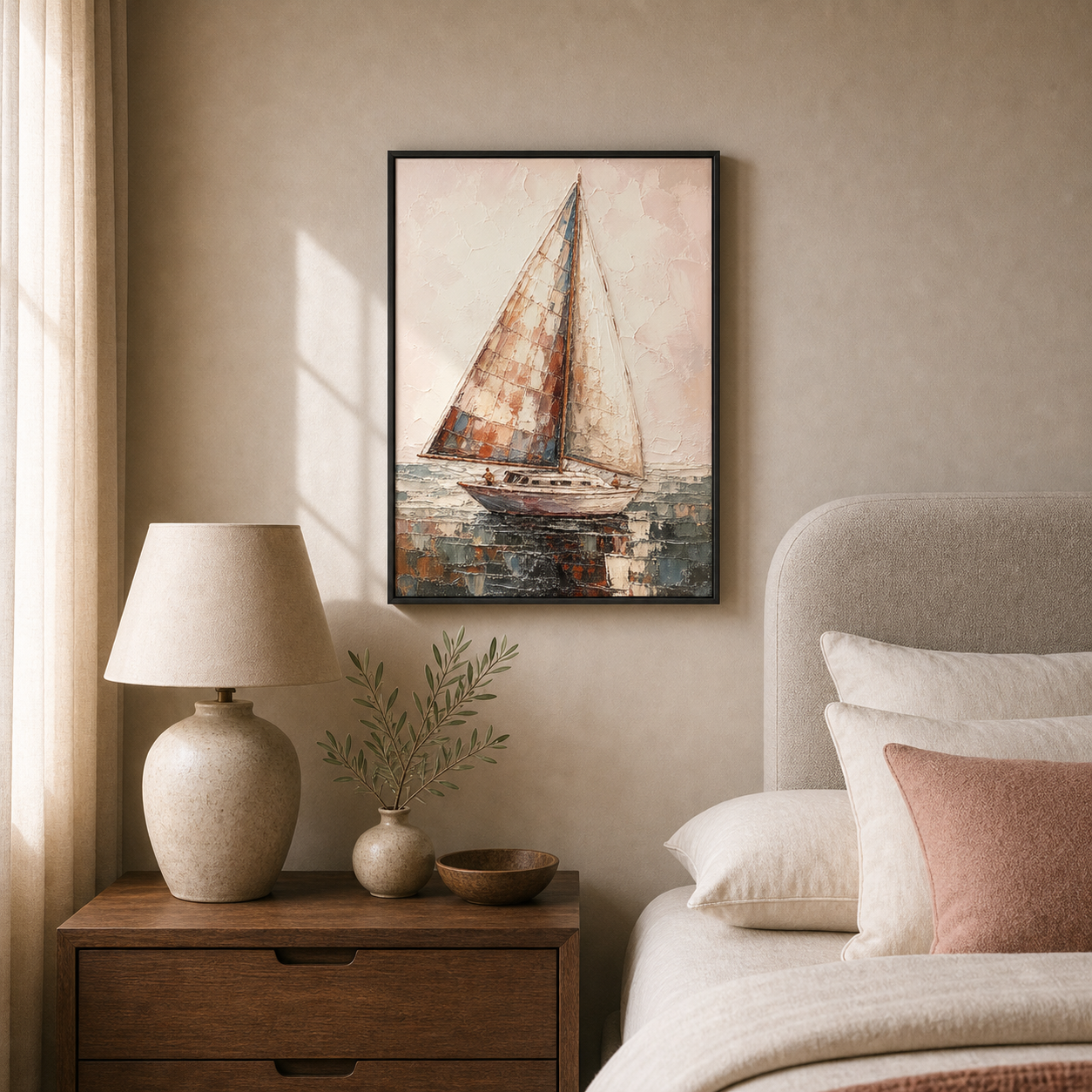 Pastel Voyage Abstract Sailboat
