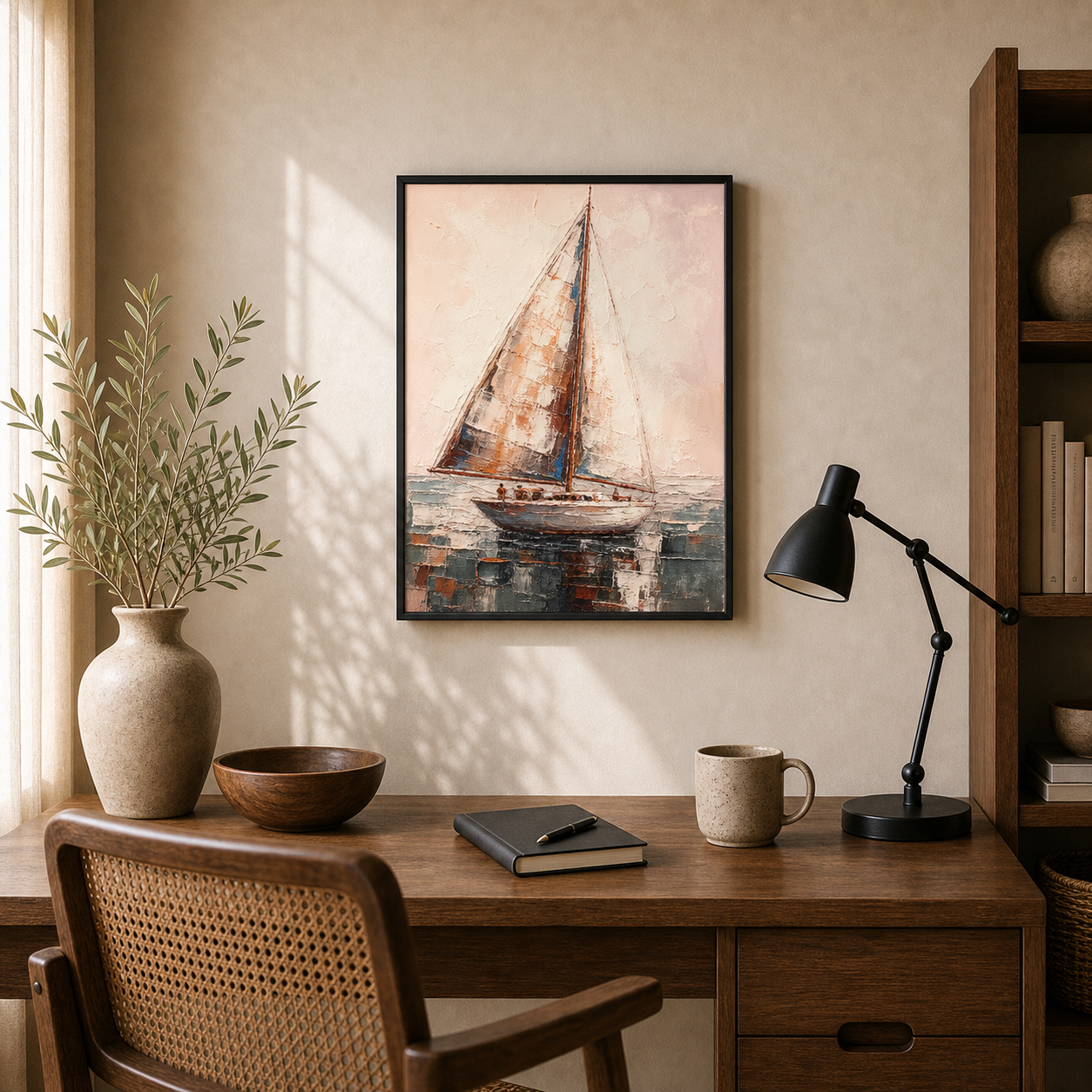 Pastel Voyage Abstract Sailboat