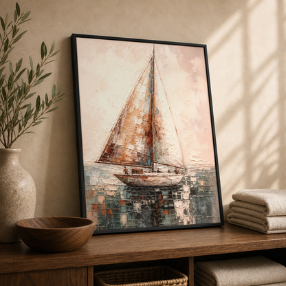 Pastel Voyage Abstract Sailboat