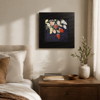 Red Fruit & White Flowers on Dark Background