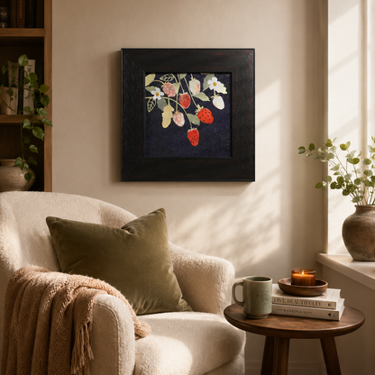 Red Fruit & White Flowers on Dark Background