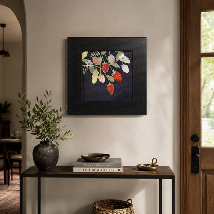 Red Fruit & White Flowers on Dark Background