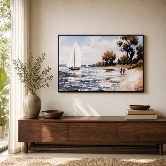 Sailboat and Beach Scene