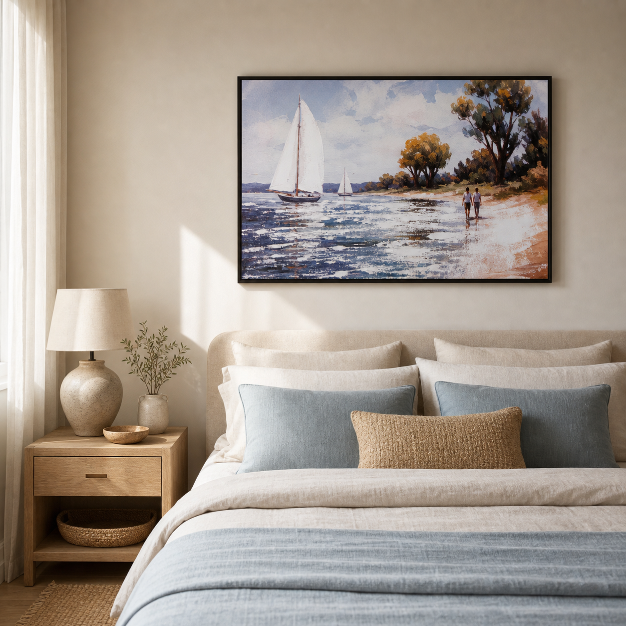 Sailboat and Beach Scene