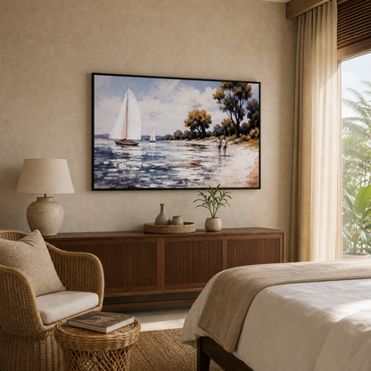 Sailboat and Beach Scene